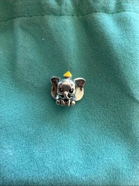 Pandora Silver Elephant Charm with Yellow Enamel Hat